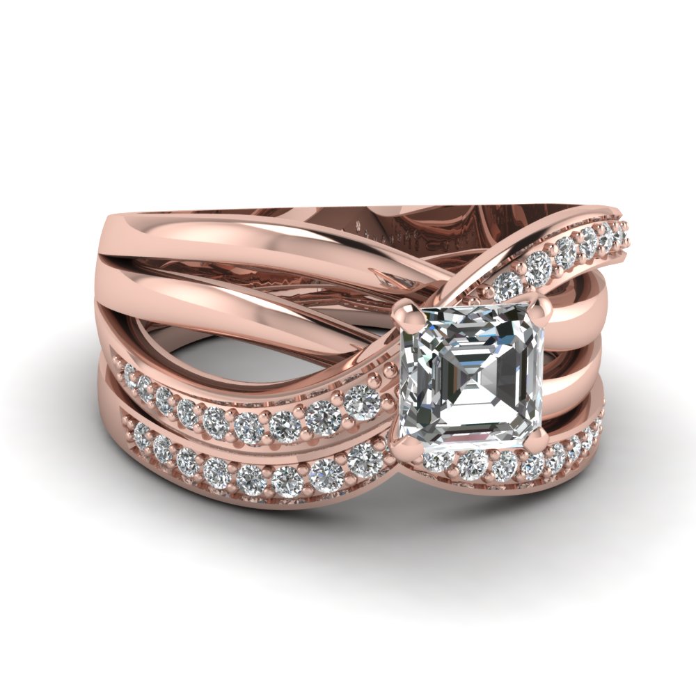 Pave Crossover Diamond Wedding Ring Sets