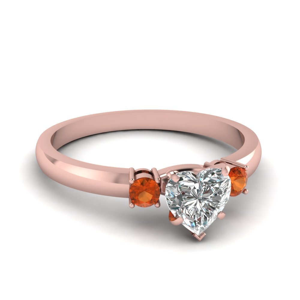 ... Shaped Diamond Three Stone Ring With Orange Sapphire In 14k Rose Gold ... Shaped Diamond Three Stone Ring With Orange Sapphire In 14k Rose Gold