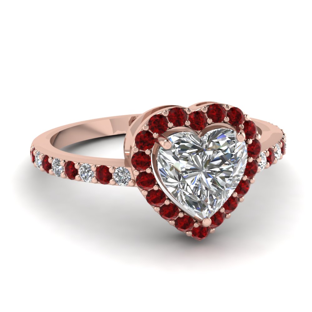Heart Shaped Halo Diamond Engagement Ring With Ruby In 14k Rose Gold Heart Shaped Halo Diamond Engagement Ring With Ruby In Fd1011htrgrudr Nl Rg