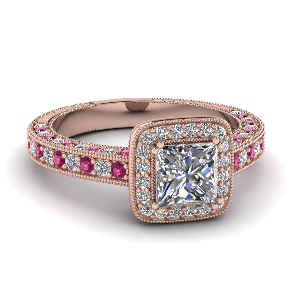 Vintage princess cut halo diamond engagement ring