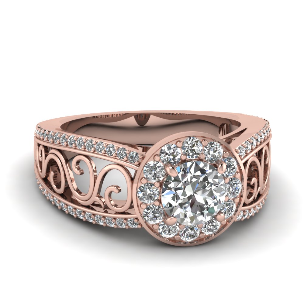 Filigree engagement rings rose gold