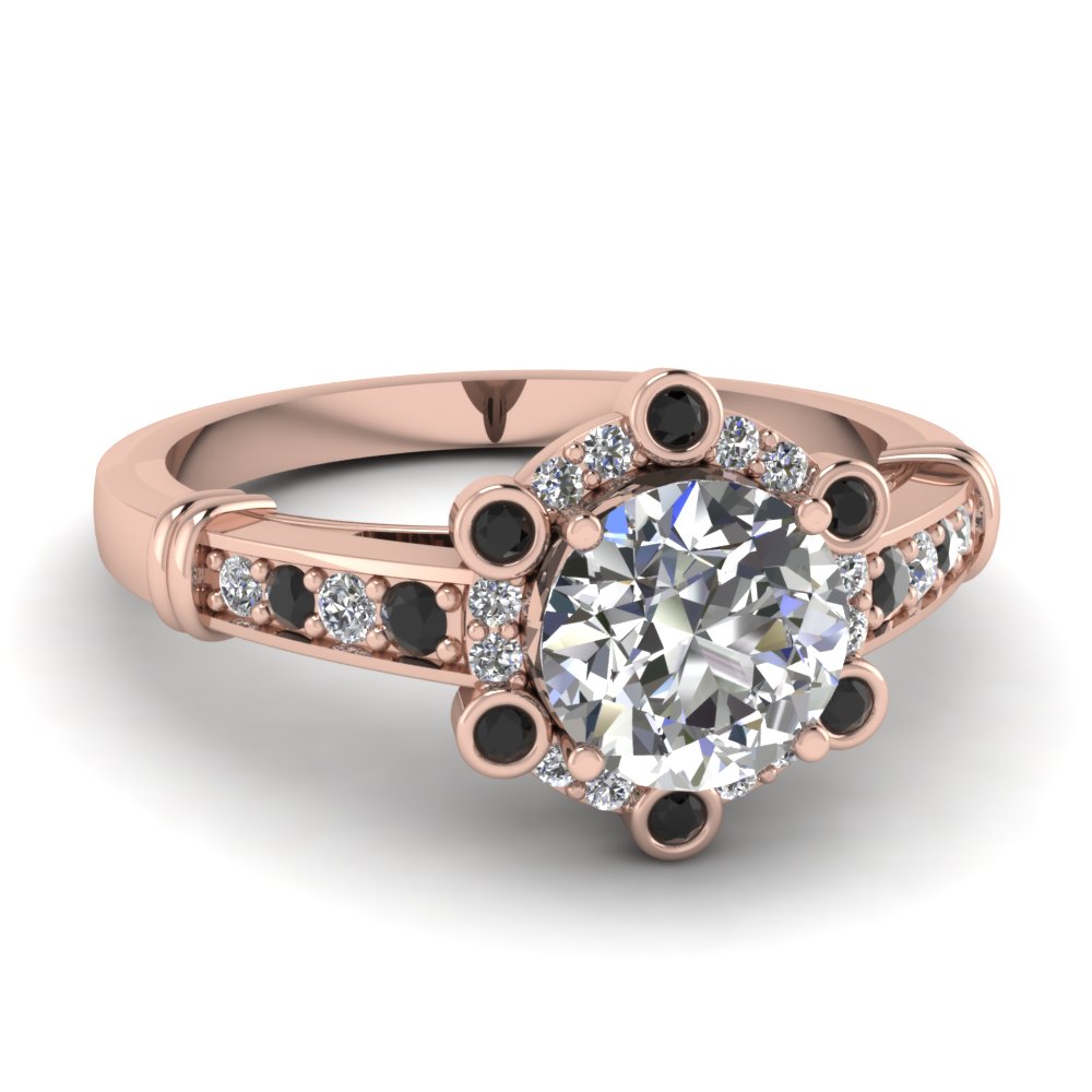 Rose gold white and Black Diamond Hexagon Engagement Ring