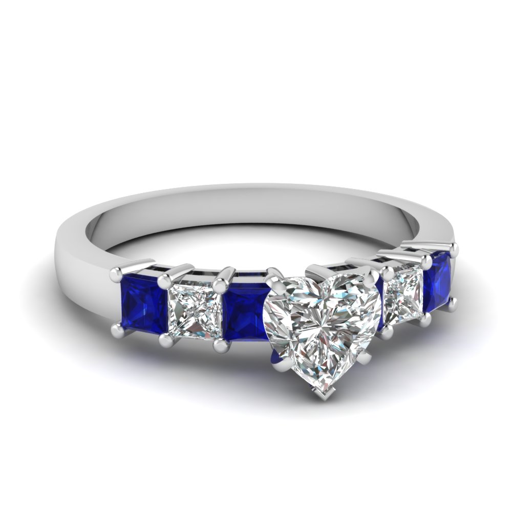 Heart Diamond And Sapphire Gemstone Ring