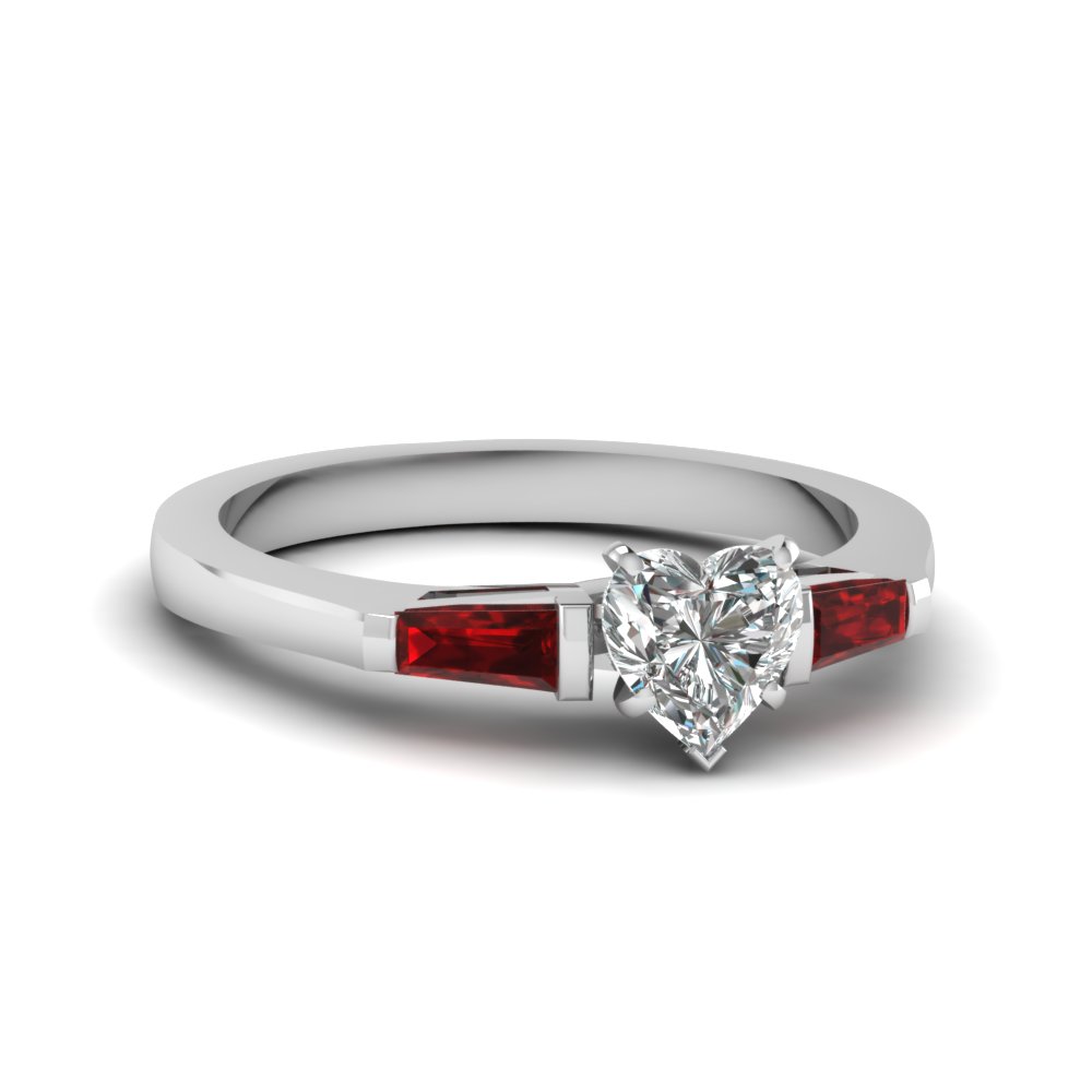 Heart Shaped Diamond Baguette Engagement Rings 