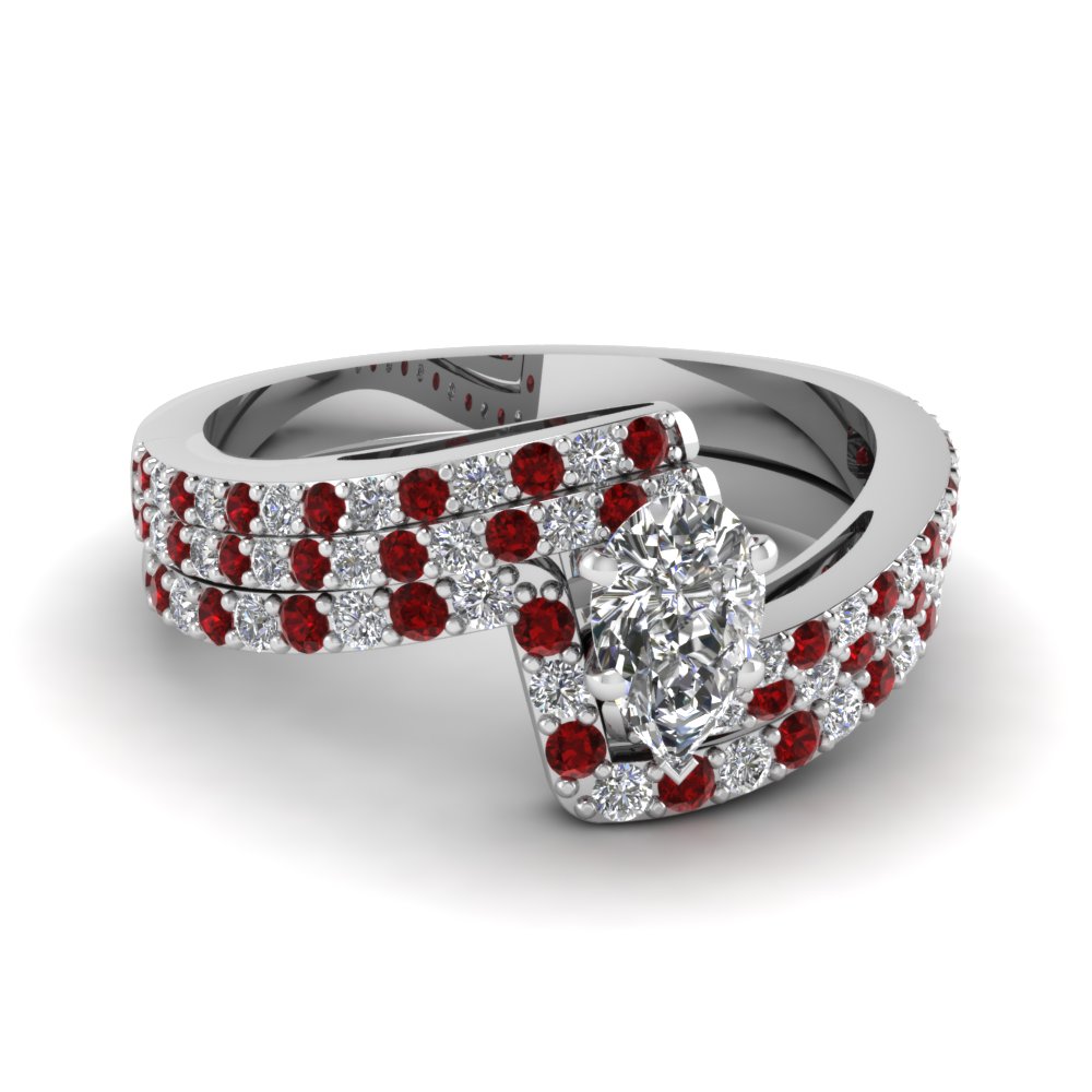 3 Row Diamond Crossover Wedding Ring Sets