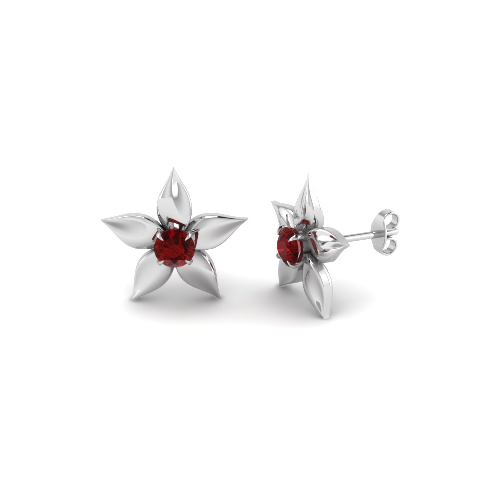Flower Petal Ruby Stud Earring In Sterling Silver Fascinating Diamonds Flower Petal Ruby Stud Earring In Fdear1077grudr Nl Wg