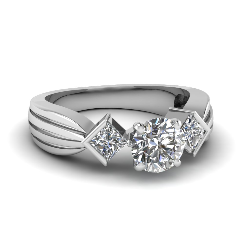 Bezel Set 3 Stone  Diamond Engagement Ring