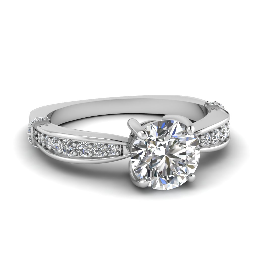 Round Diamond Pave Side Stone Proposal Ring