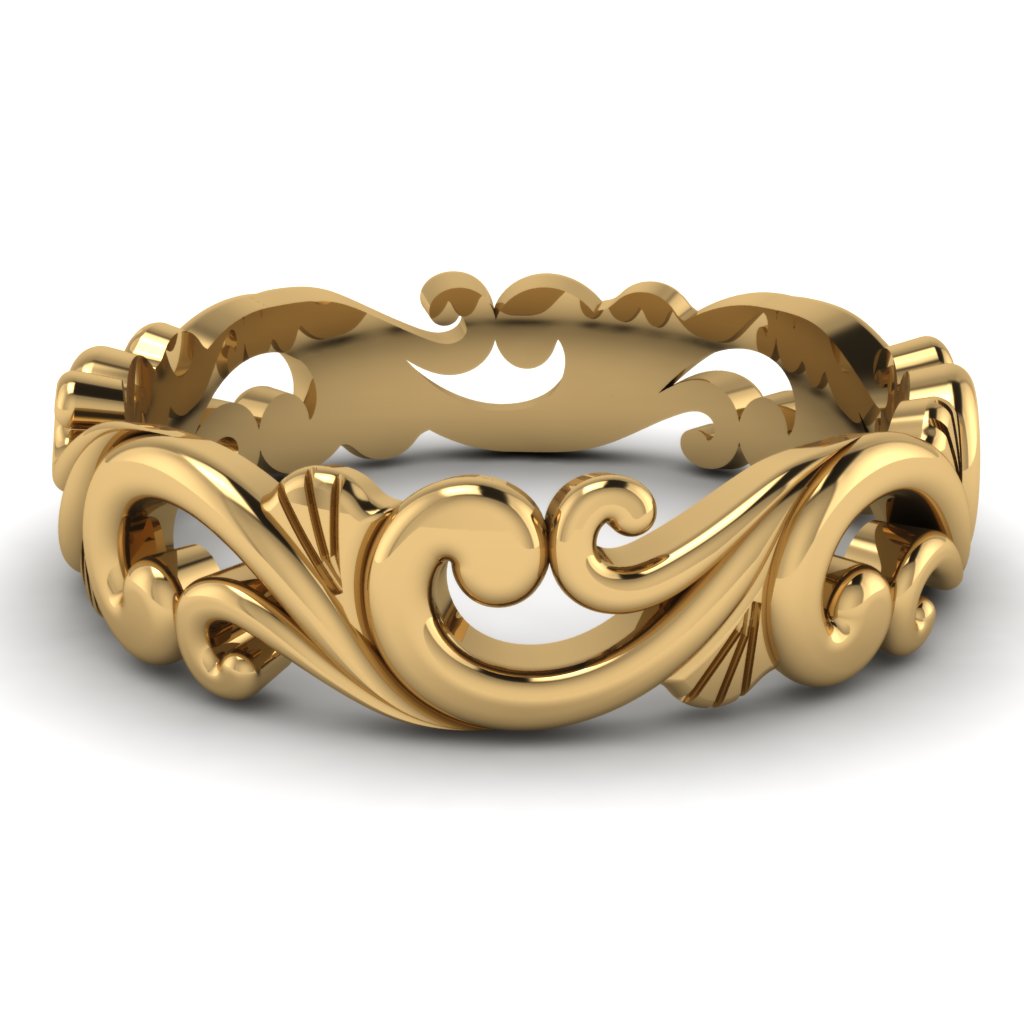 Yellow Gold filigree mens wedding band