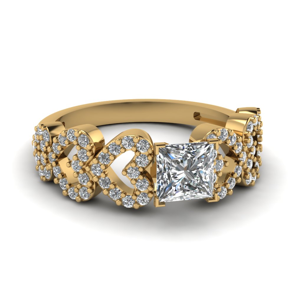 Princess Cut Diamond Heart Linked Engagement Ring
