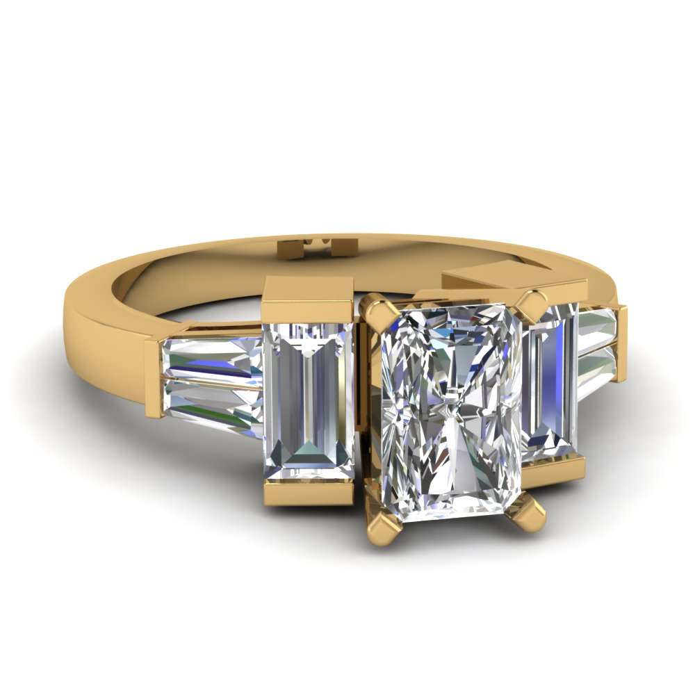 Baguette Accents With Radiant Diamond Ring