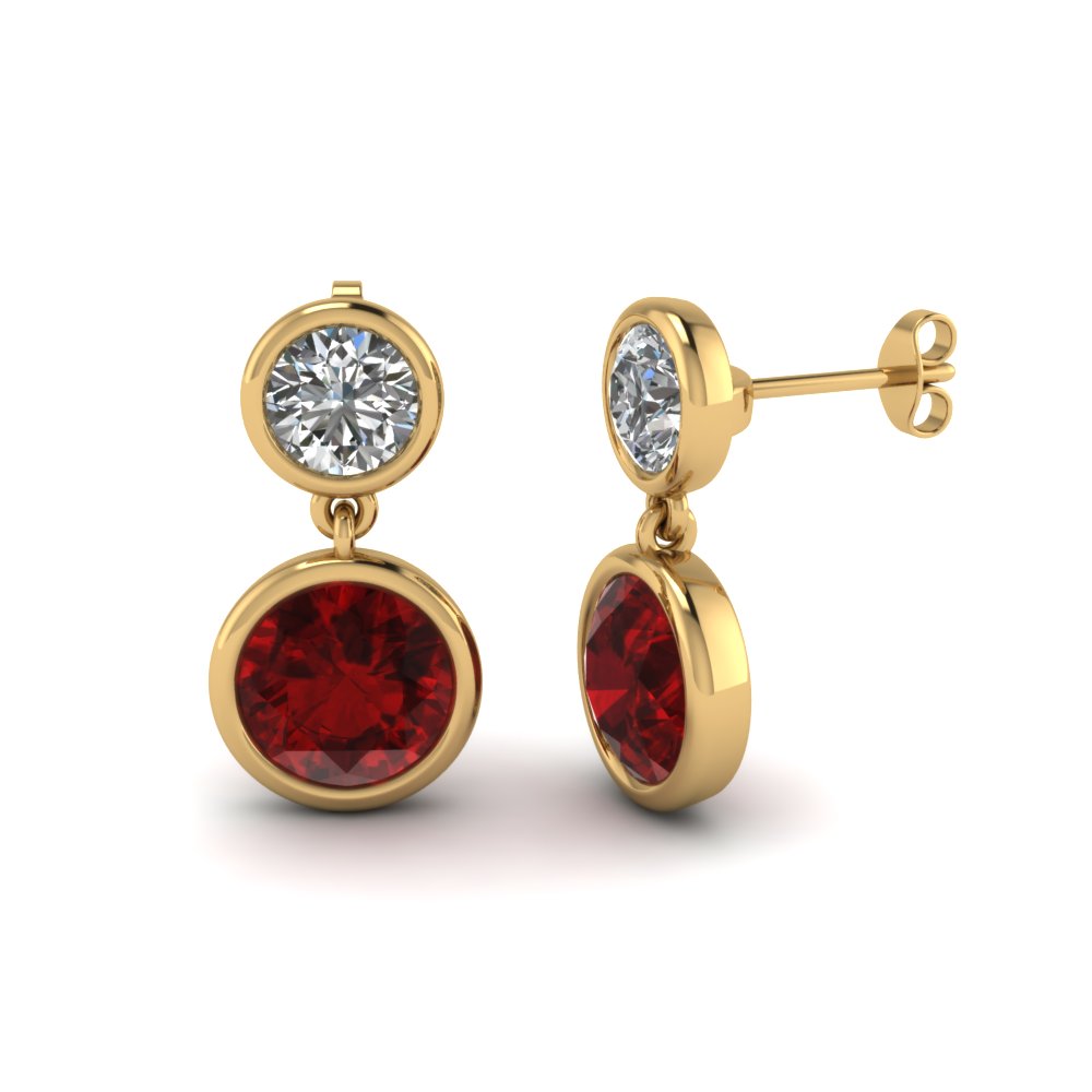 Bezel Round Diamond Drop Earring With Ruby In 14k Yellow Gold Bezel Round Diamond Drop Earring With Ruby In Fdear1082grudr Nl Yg