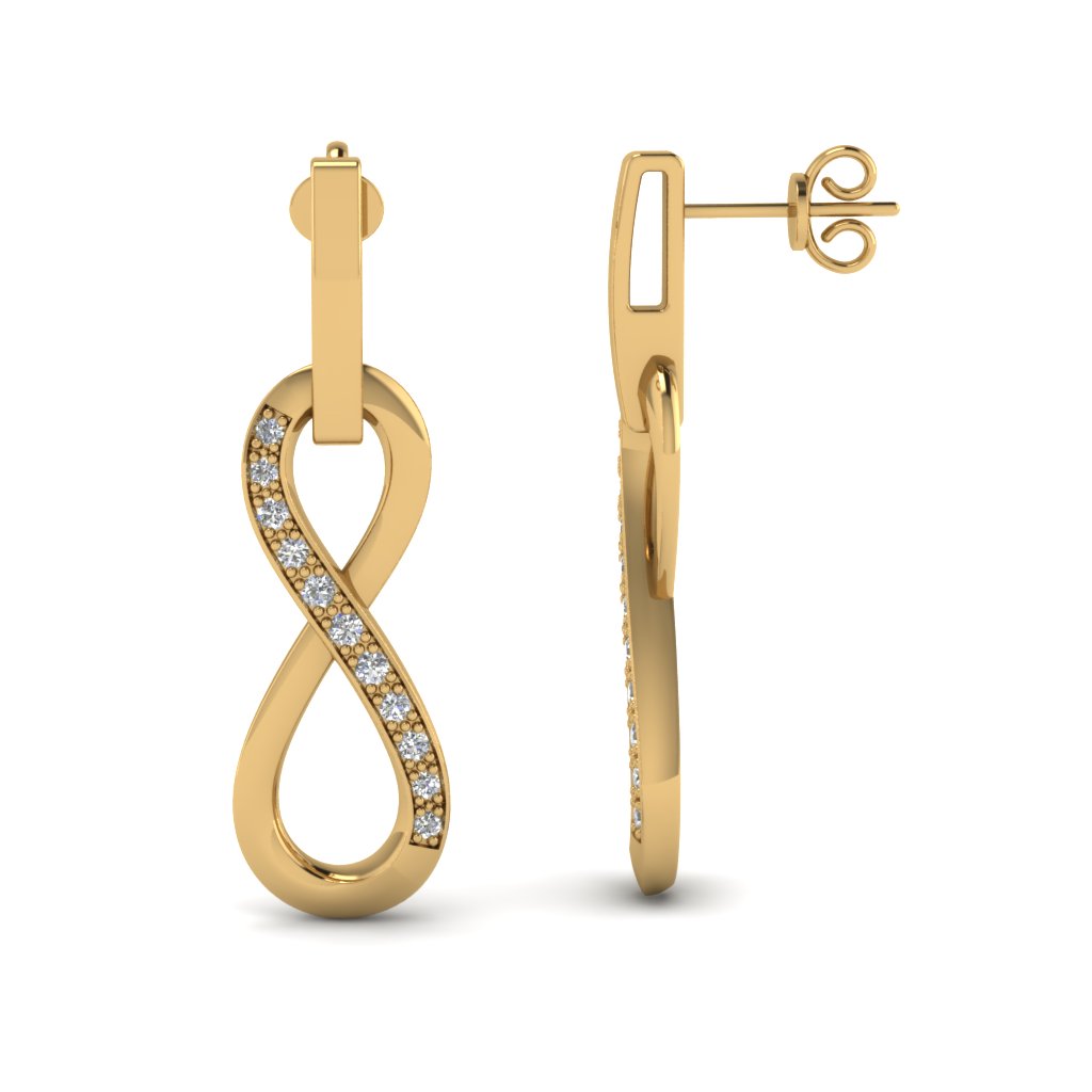 Infinity Pear Shaped Diamond Engagement Ring With Emerald In 14k Pave Set Gold And Diamond Infinity Drop Earrings