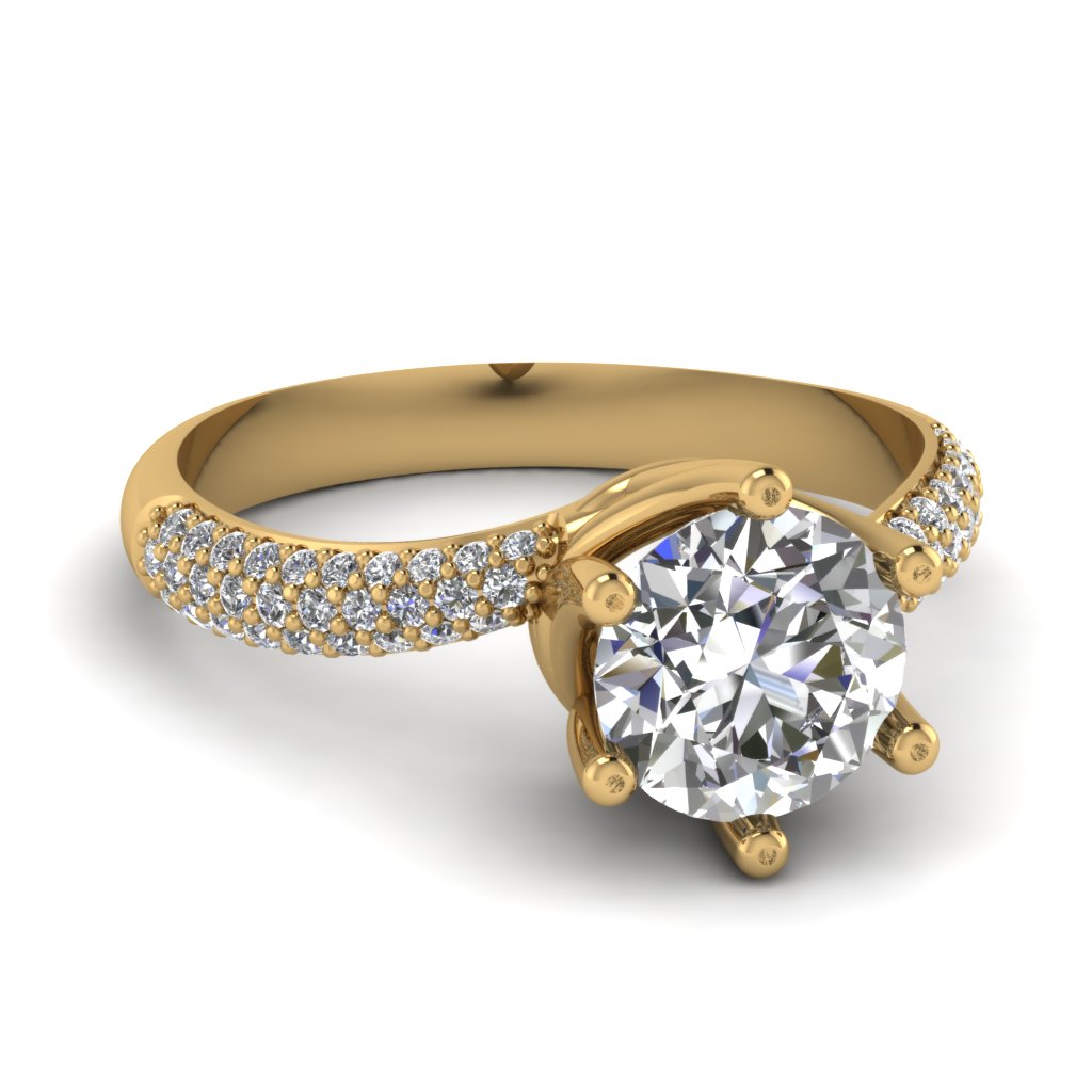 Swirl Six Prong Round Diamond Engagement Ring